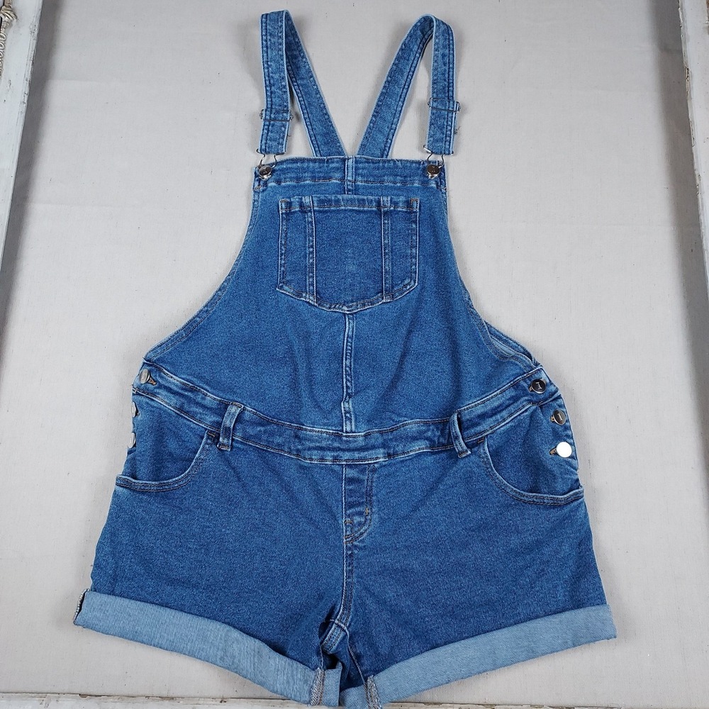 Isabel by Ingrid + Isabel Womens Sz 8 Denim Shortalls Blue Cuffed Overall Shorts